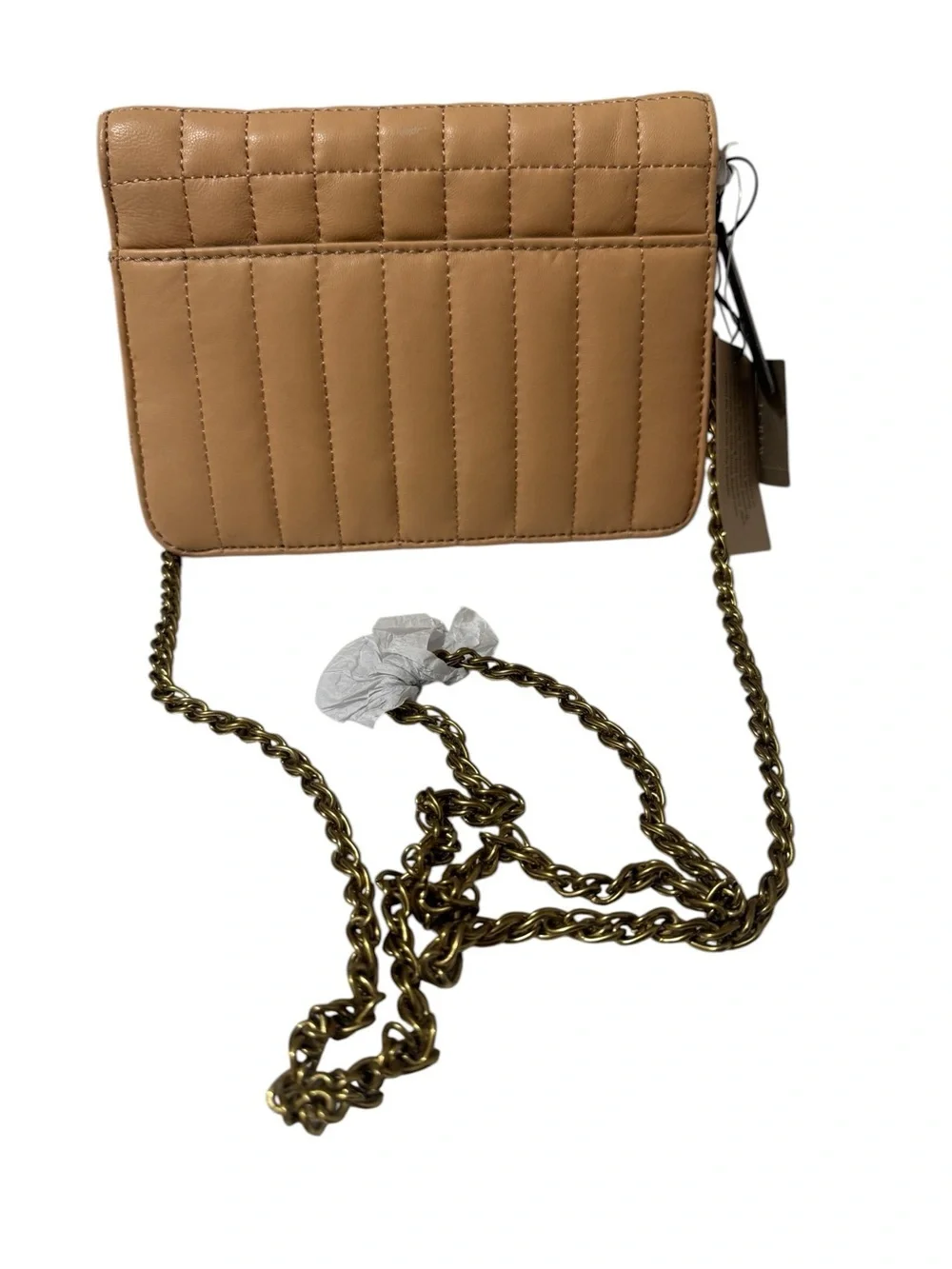 J.Crew Leather quilted crossbody  Shoulder Bag in Tan. Chain straps new + tag